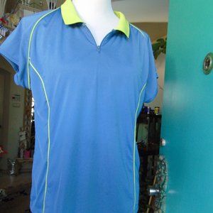 Women's Wilson Hyper Tek System Polo Shirt Short Sleeve Blue 1/4 Zip Top XL